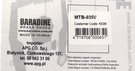 KLOCKI HAMULCOWE BARADINE MTB-935V