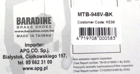 KLOCKI HAMULCOWE BARADINE MTB-948V
