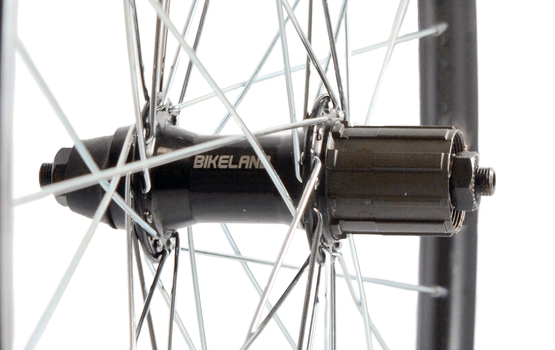 KOŁO TYLNE BIKELAND – OBRĘCZ STOŻEK 30mm, PIASTA KASETA 8/9 RZĘDOWA – czarny, 26″