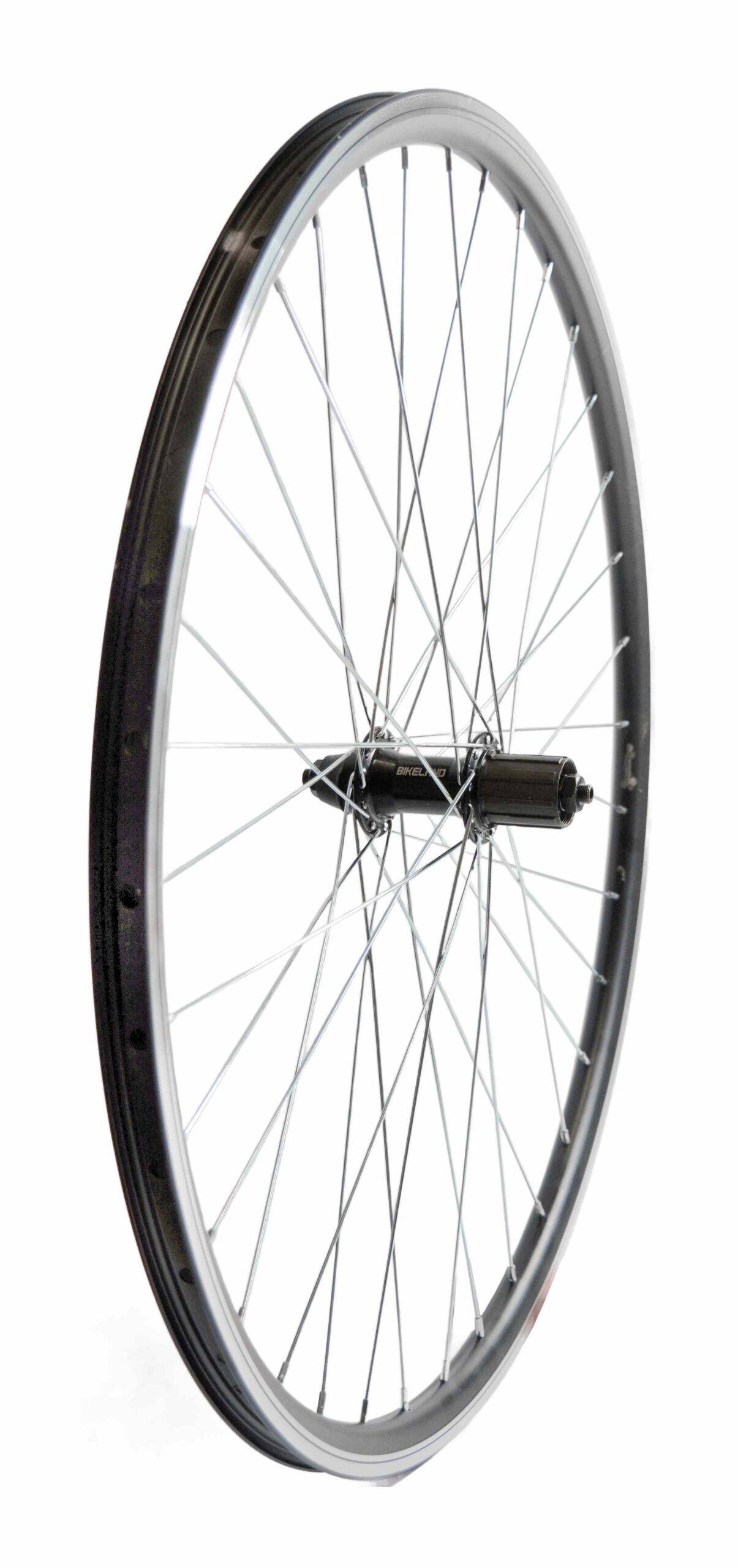 KOŁO TYLNE BIKELAND – OBRĘCZ STOŻEK 30mm, PIASTA KASETA 8/9 RZĘDOWA – czarny, 28″