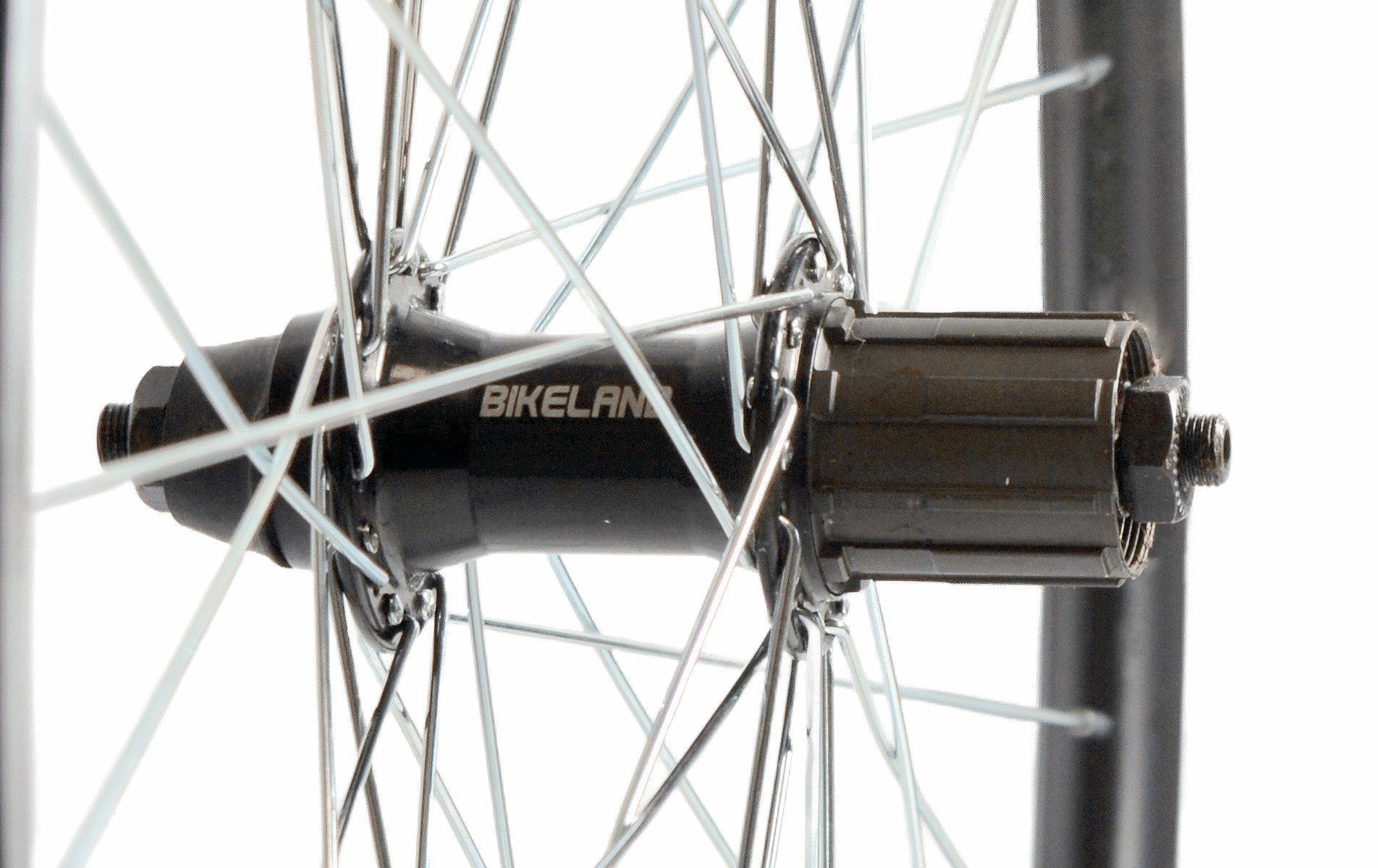 KOŁO TYLNE BIKELAND – OBRĘCZ STOŻEK 30mm, PIASTA KASETA 8/9 RZĘDOWA – czarny, 28″