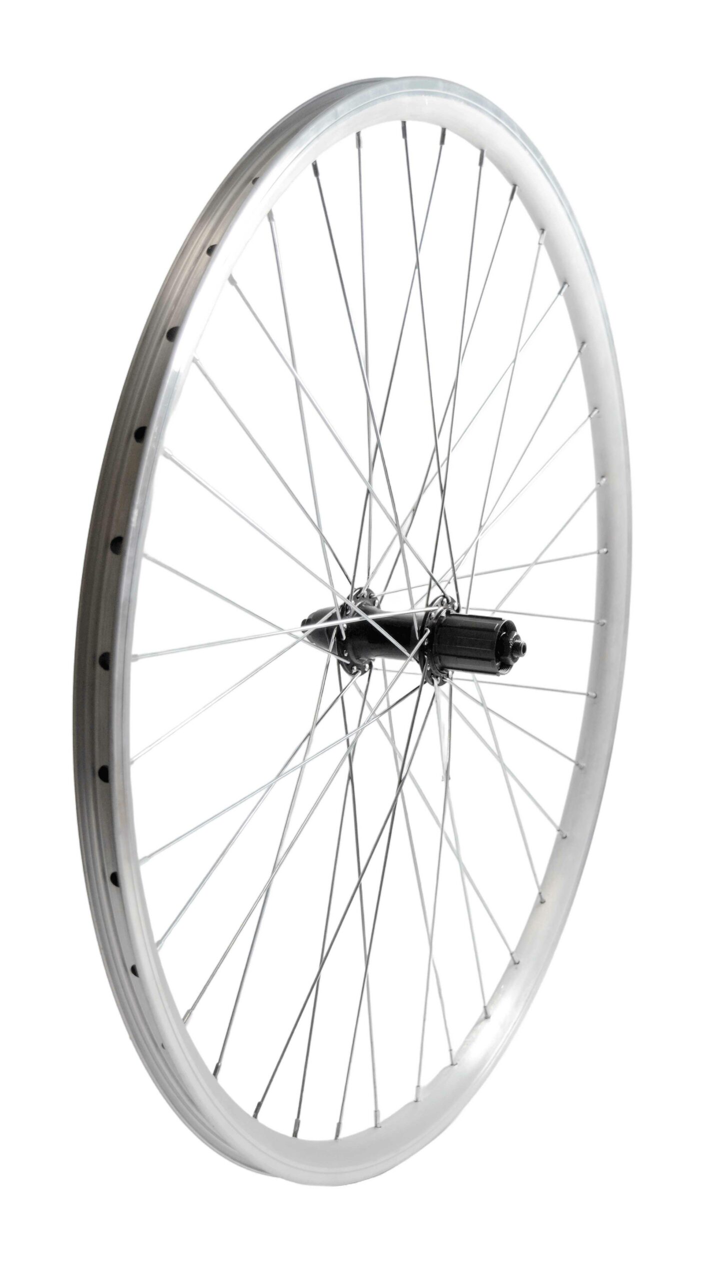 KOŁO TYLNE BIKELAND – OBRĘCZ STOŻEK 30mm, PIASTA KASETA 8/9 RZĘDOWA – srebrny, 28″