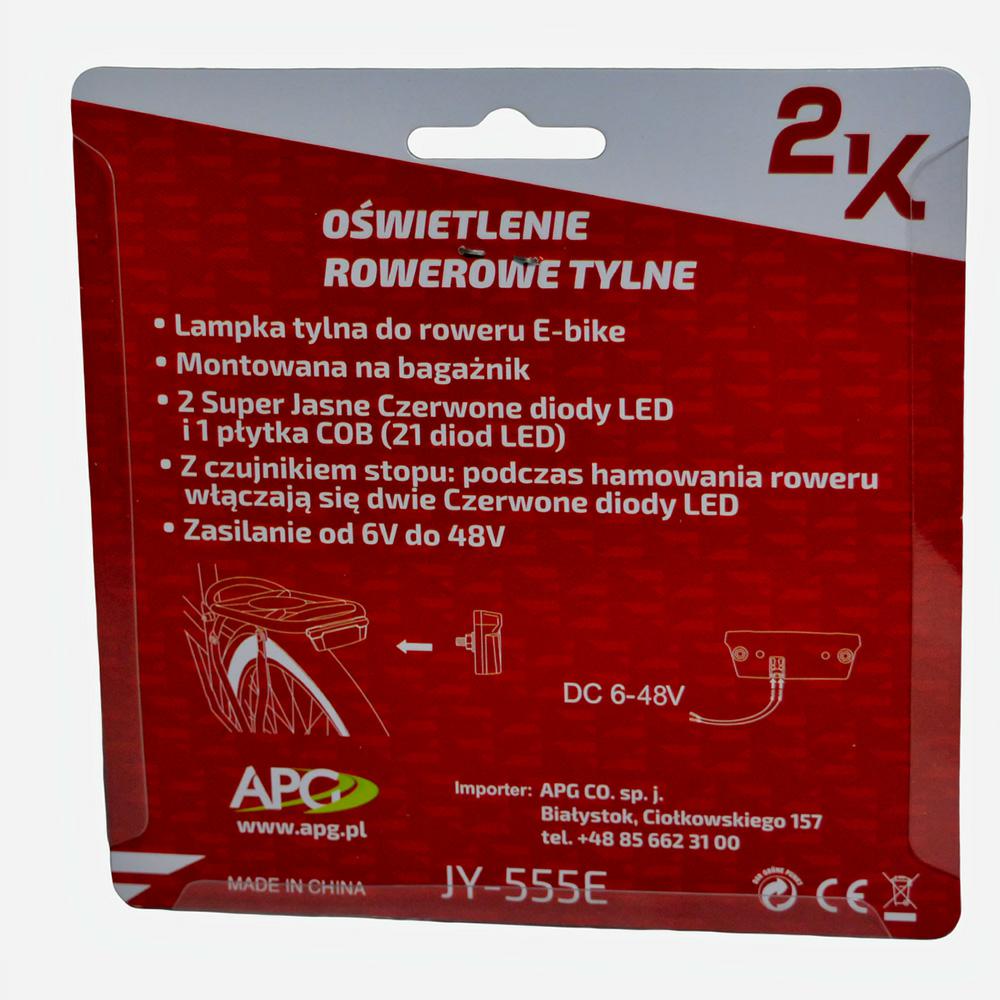 LAMPA TYLNA NA BAGAŻNIK 2K JY-555E E-BIKE