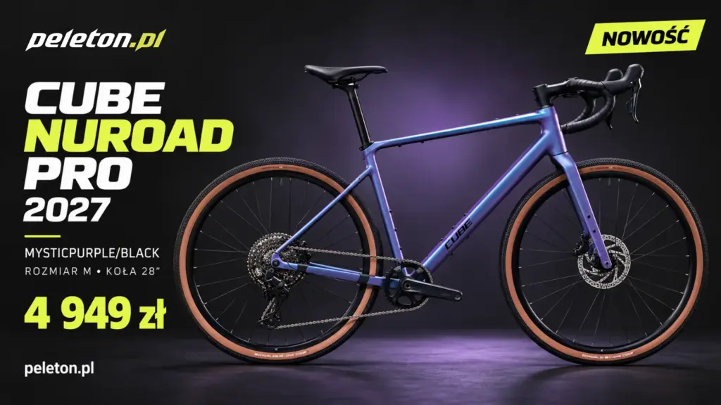 Fioletowy rower gravelowy CUBE Nuroad Pro 2027 Mysticpurple/Black, rozmiar M, na grafice PELETON z ceną 4 949 zł.