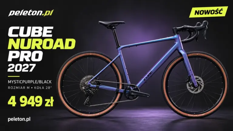 Fioletowy rower gravelowy CUBE Nuroad Pro 2027 Mysticpurple/Black, rozmiar M, na grafice PELETON z ceną 4 949 zł.