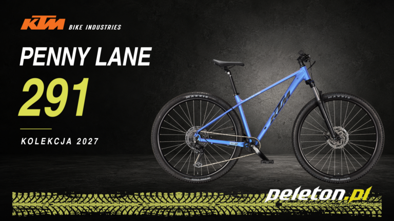 KTM Penny Lane 291 2027 Peri Matt w kolorze niebiesko-fioletowym, na ciemnym tle, widok od strony napędu.